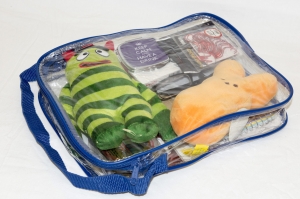 Clear Vinyl Zippered Storage Bags 9 x 11 x 2 Inch 5-Pack with Blue Trim and Handle, Perfect for Stadium and Events! - Image 4