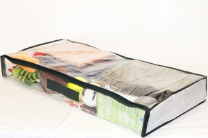 5-Pack Clear Vinyl Zippered Underbed Storage Bags 32 x 16 x 4 Inch with Dark Green Trim - Image 3