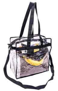 Max Stadium Approved Size Clear Tote Vinyl Bag with Double Zipper, Removable Adjustable Crossbody Messenger Strap and Handles for Travel, Picnics, Sporting Events, Work, School, Lunch, Gym, Concerts and Music Festivals